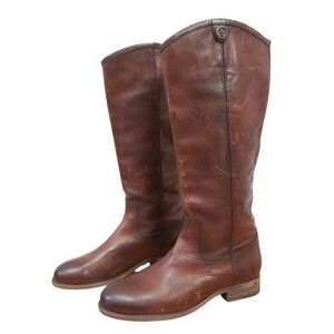 Frye Women Melissa Button 2 Equestrian Boots Size 6.5 B Cognac Leather Knee High
